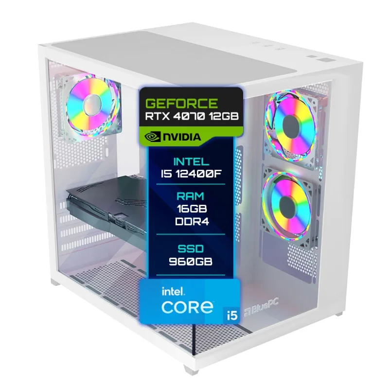 Pc Gamer Bluepc Intel I5 12400f 16gb Rtx 4070 12gb Ssd 960gb Gab Branco - Fonte 650w