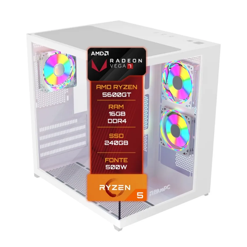 Pc Gamer Bluepc Amd Ryzen 5 5600gt 16gb Ddr4 Ssd 240gb Gab Branco - Fonte 500w