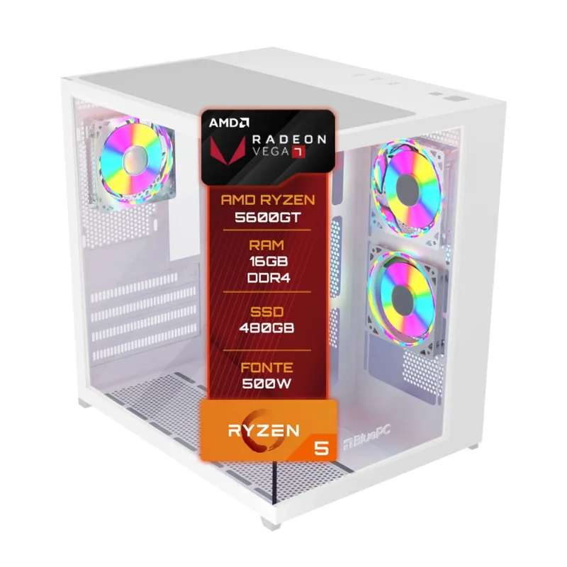 Pc Gamer Bluepc Amd Ryzen 5 5600gt 16gb Ddr4 Ssd 480gb Gab Branco - Fonte 500w