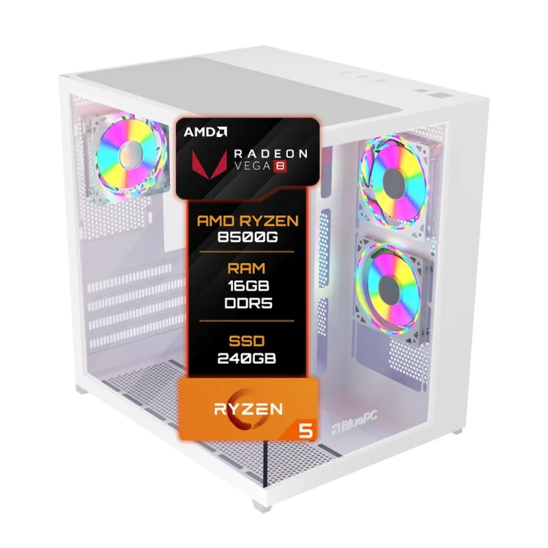 Pc Gamer Bluepc Amd Ryzen 5 8500g 16gb Ddr5 Ssd 240gb Gab Branco - Fonte 500w