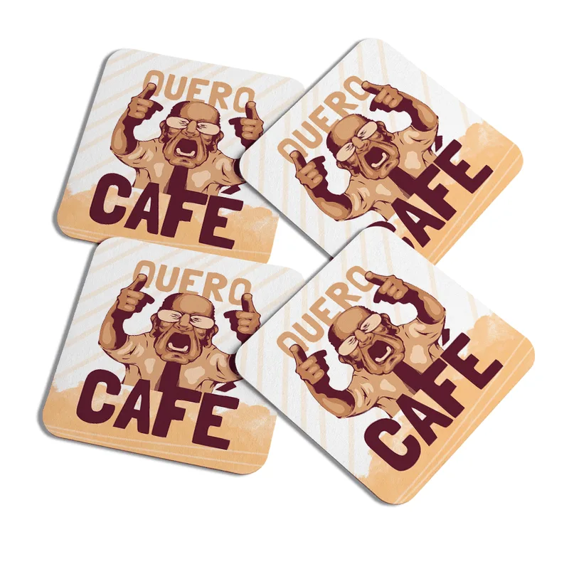 Porta Copos Divertido Meme - Quero Café!!! C/ 4pç
