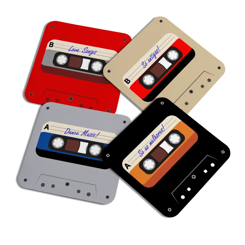 Porta Copos Geek - Fita Cassete K7 Retro C/ 4pç