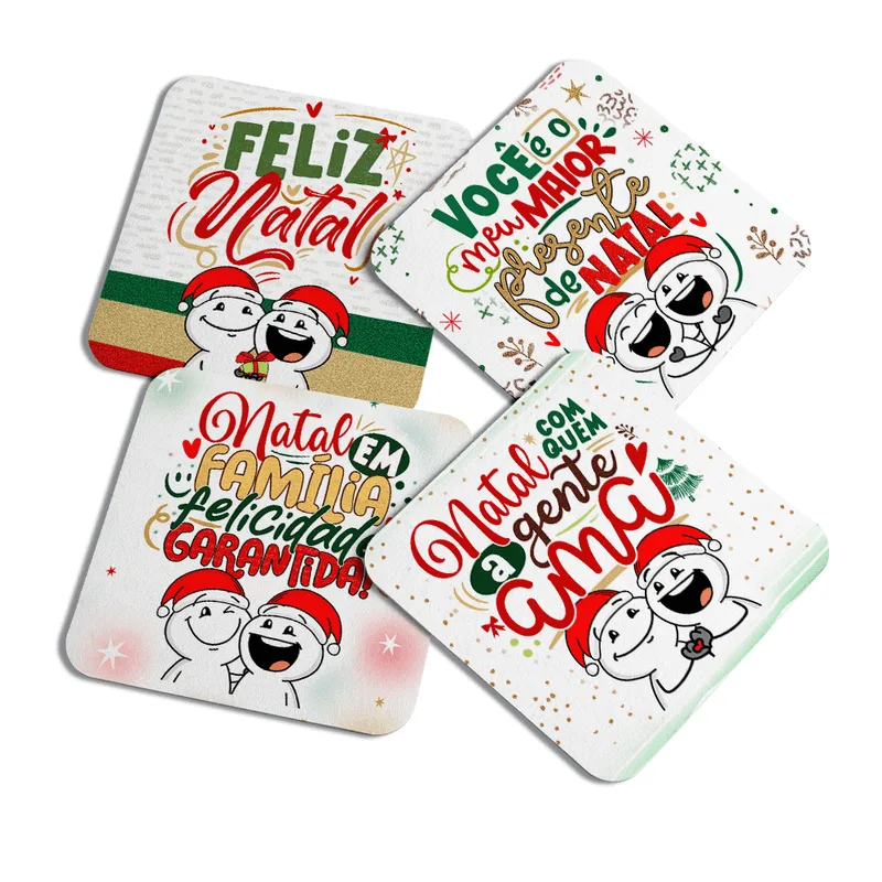 Porta Copos Decorativo Funny Natal - Emborrachado C/4 Pçs