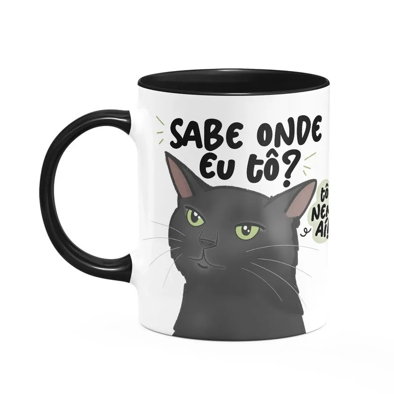 Caneca Geek Divertida Meme Gato - Sabe Onde Eu Tô