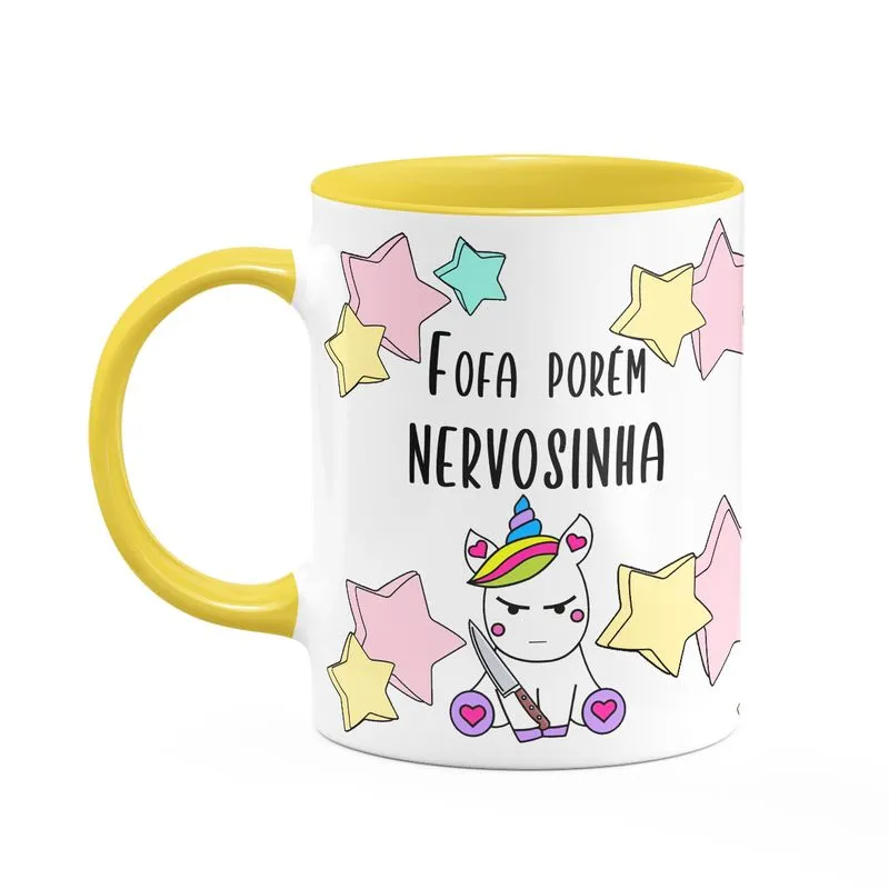 Caneca Divertida - Fofa Porém Nervosinha Unicorn - B-yellow