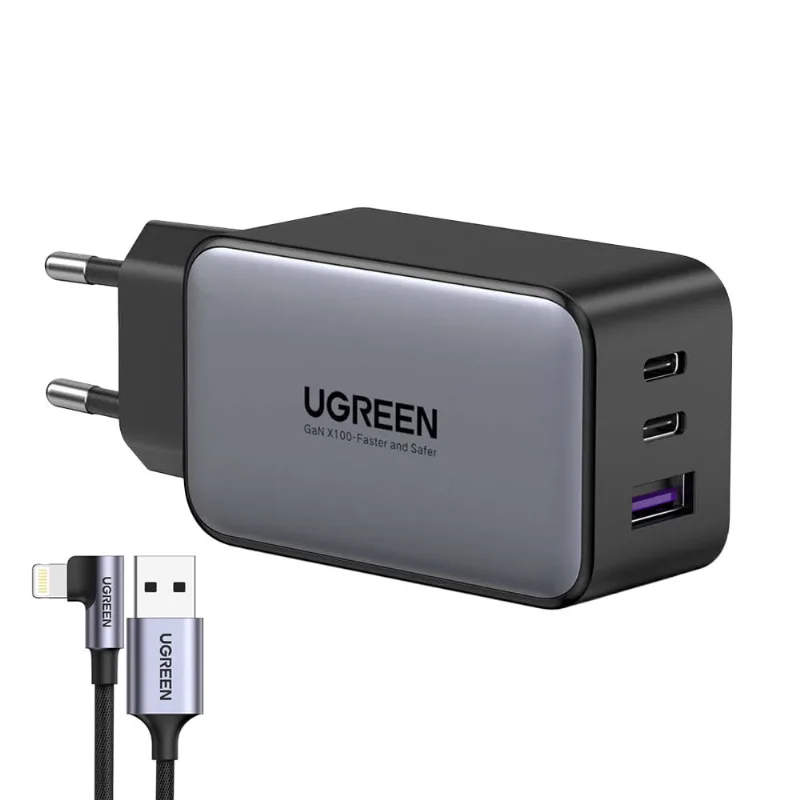 Ugreen Carregador Rápido Gan X Pd 65W + Cabo Usb A/Lightning