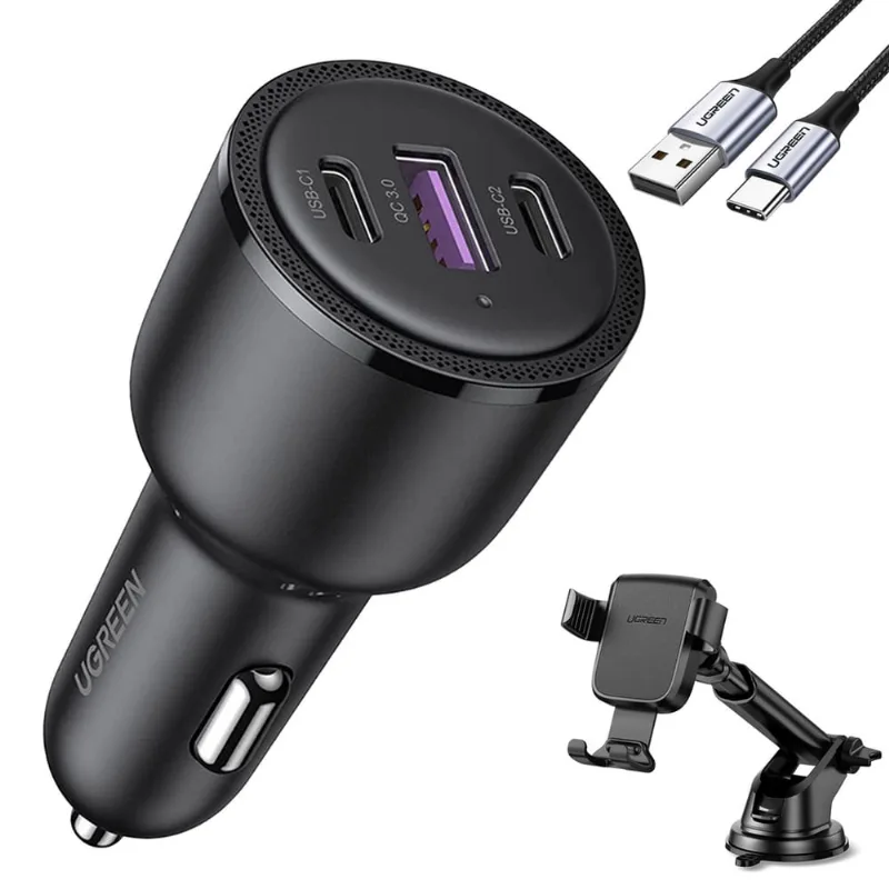 Carregador Veiculo Ugreen Usb a/c 65W + Suporte + Cabo Usb C (K-4575-4470-3027)