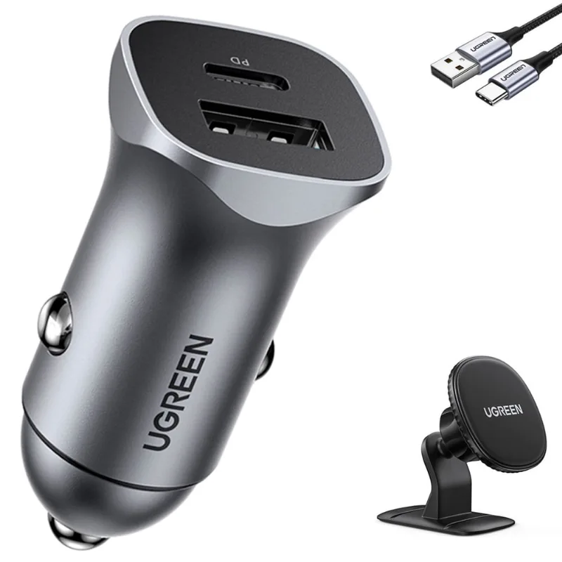 Carregador Veiculo Ugreen Usb a/c 30W + Suporte + Cabo Usb C (K-4758-4697-3027)