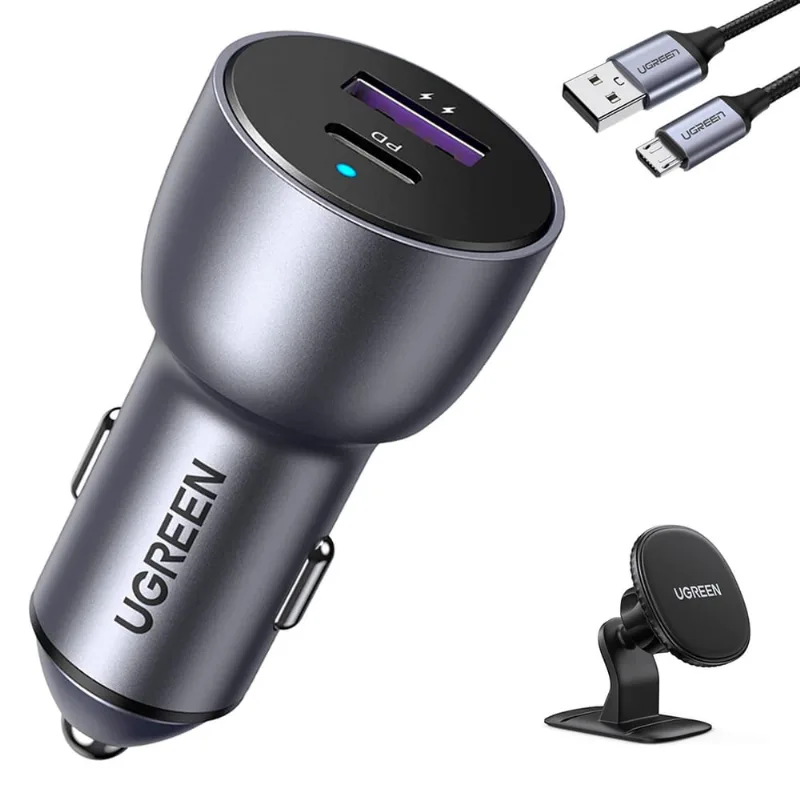 Carregador Veiculo Ugreen Usb a/c 42W + Suporte + Cabo Micro Usb (K-3746-4697-3057)