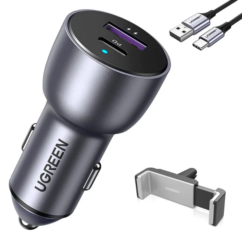 Carregador Veiculo Ugreen Usb a/c 42W + Suporte + Cabo Usb C (K-3746-4698-3027)