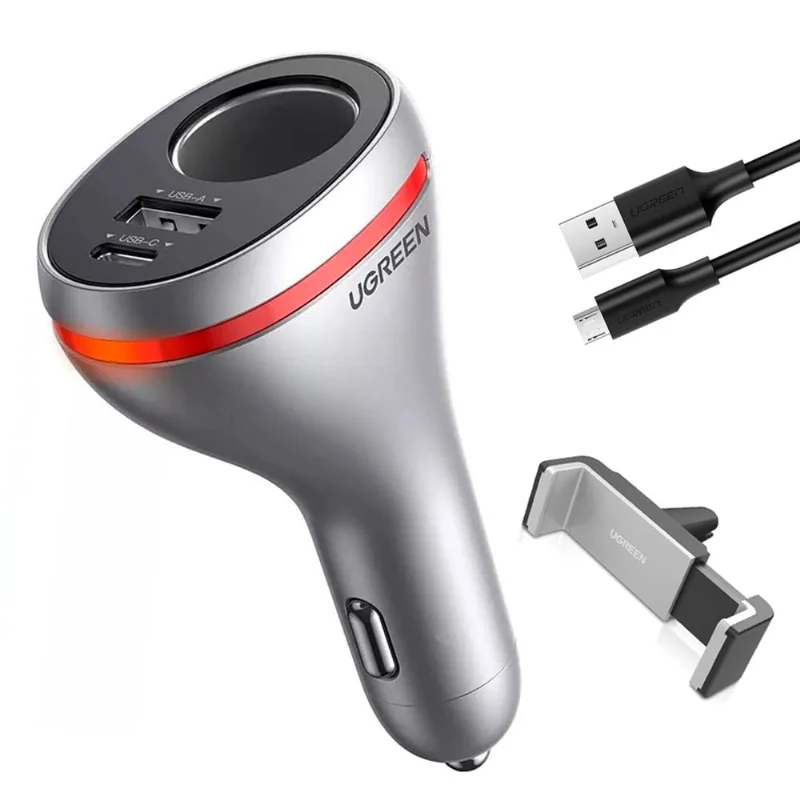Carregador Veiculo Ugreen Usb a/c 84W + Suporte + Cabo Micro Usb (K-3675-4698-4299)