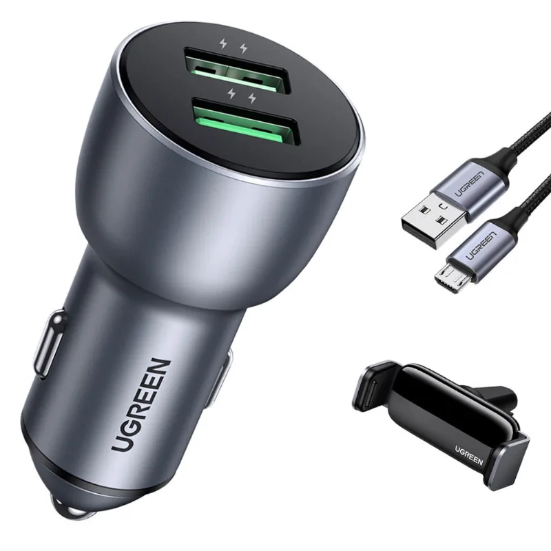 Carregador Veiculo Ugreen Usb A 42W + Suporte + Cabo Micro Usb (K-3691-3710-3058)