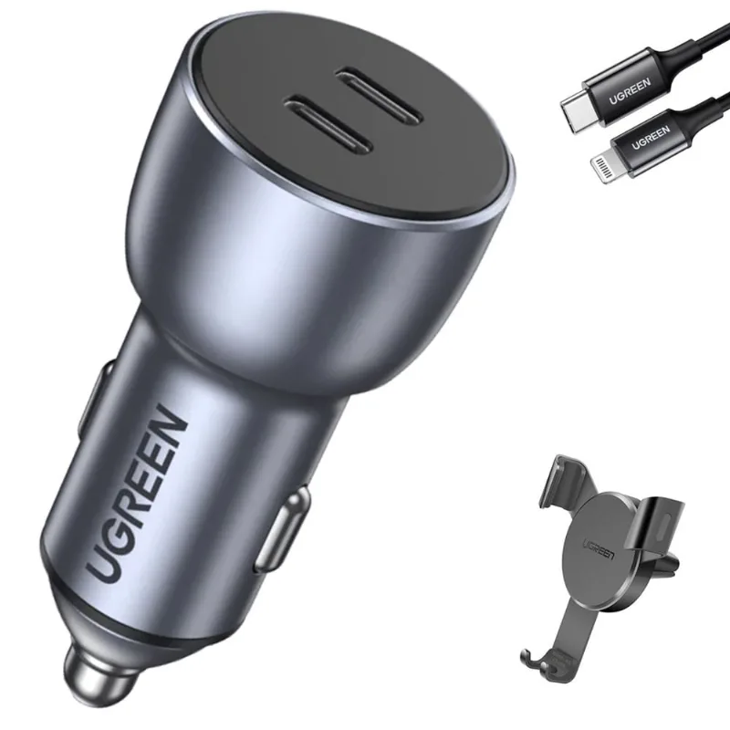 Carregador Veiculo Ugreen Usb C 40W + Suporte + Cabo Lightning (K-5003-4681-3650)
