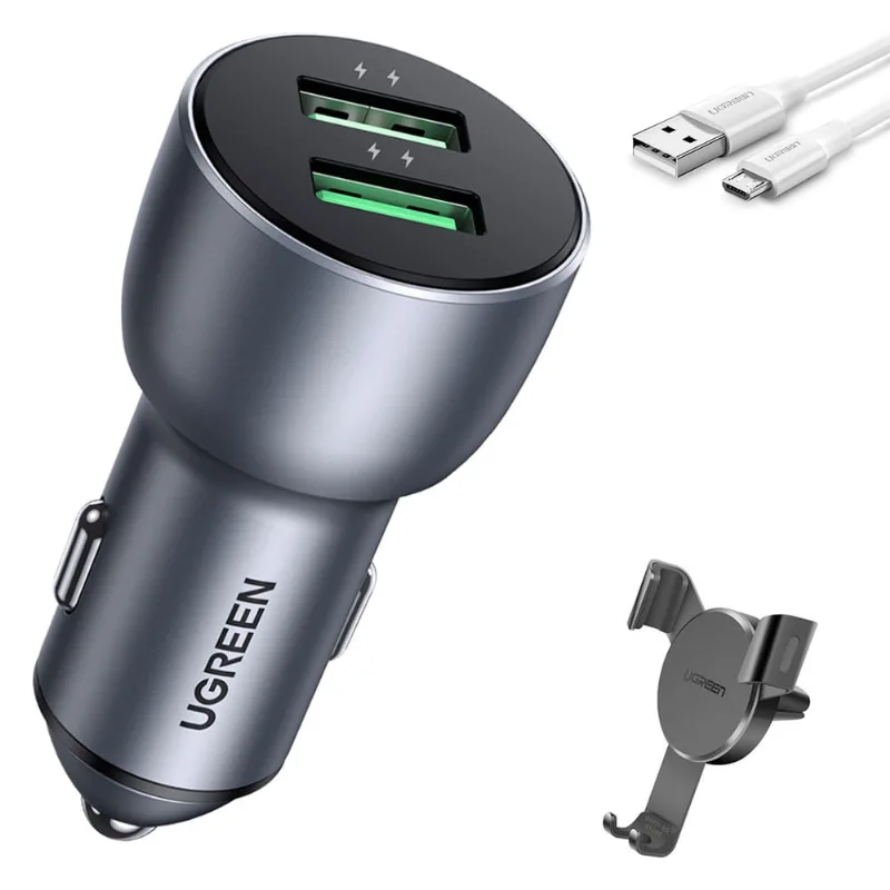 Carregador Veiculo Ugreen Usb A 42W + Suporte + Cabo Micro Usb (K-3691-4681-4310)