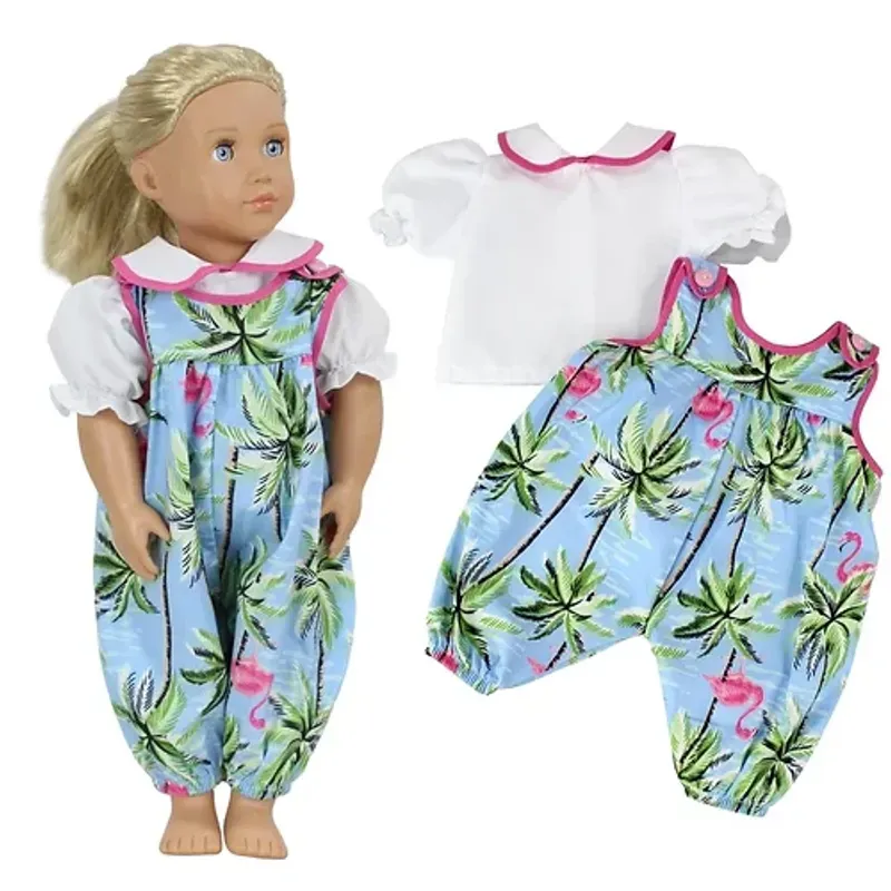 ROUPA BONECA OUR GENERATION AMERICAN - JARDINEIRA FLAMINGO