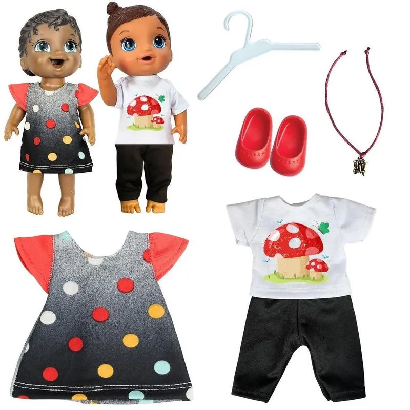 Kit Roupa Boneca Baby Alive 6 Peças Cogumelos Casinha