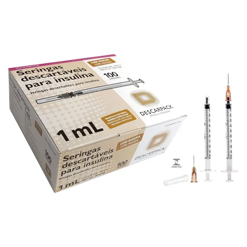 Seringa com ag. insulina 1 ml 13X045MM kit 200UN descarpack