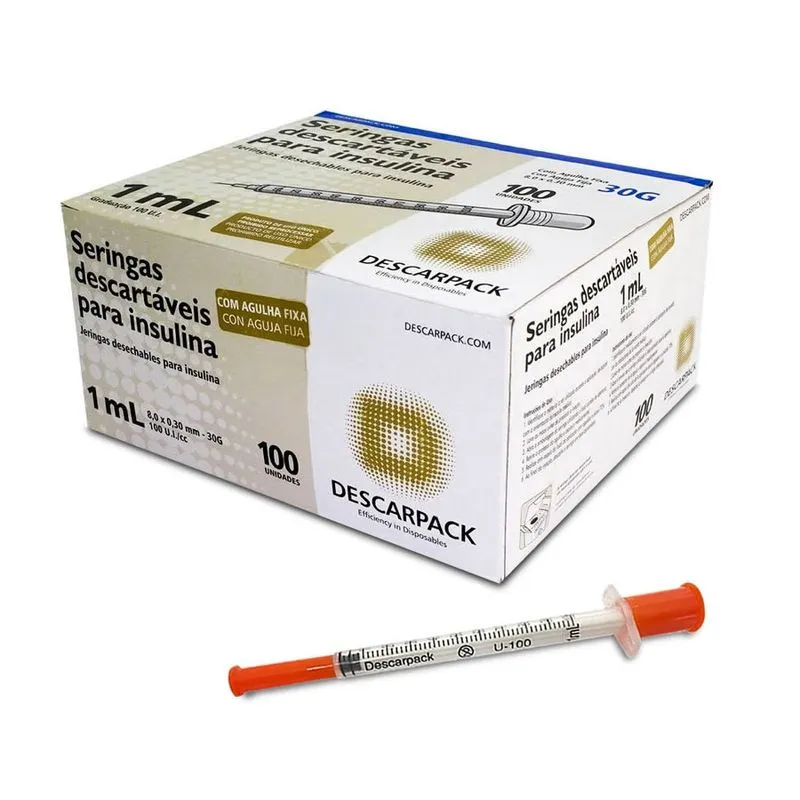 Seringa de insulina 1ML ag. fixa 8X30MM kit 300UN descarpack