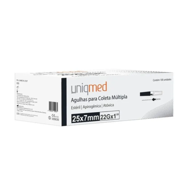 Kit 400un Agulha Para Coleta Multipla 25x7mm 22g Uniqmed