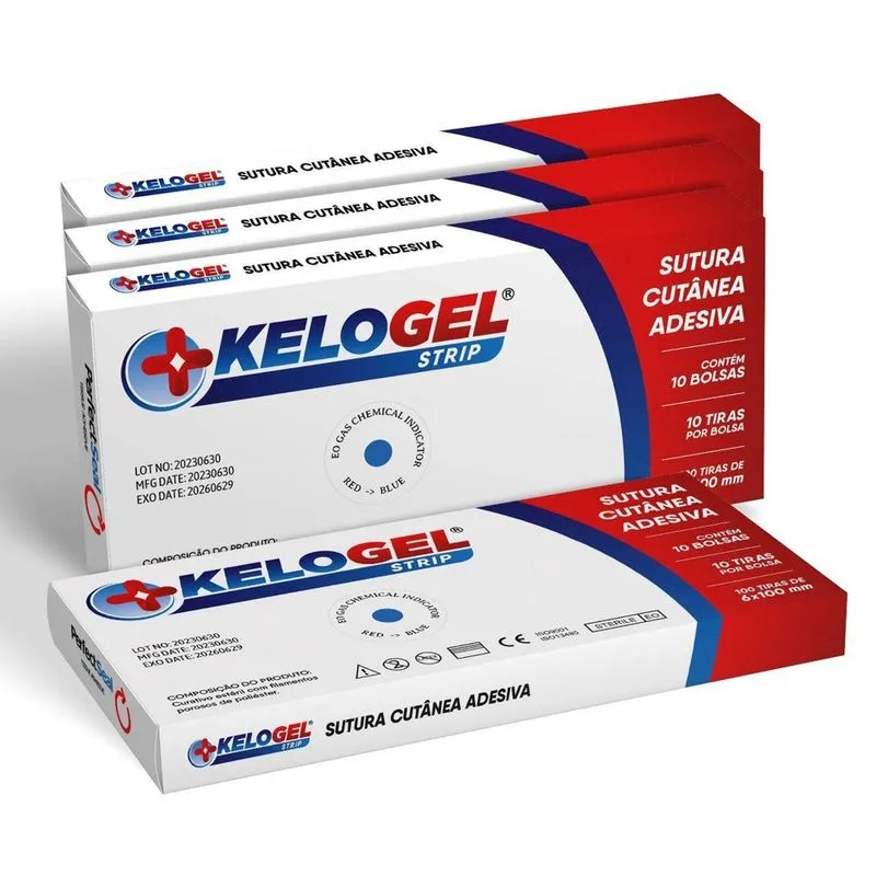 Kelogel Strip Sutura Cutânea Adesiva Com 400 Tiras 6Mmx100Mm