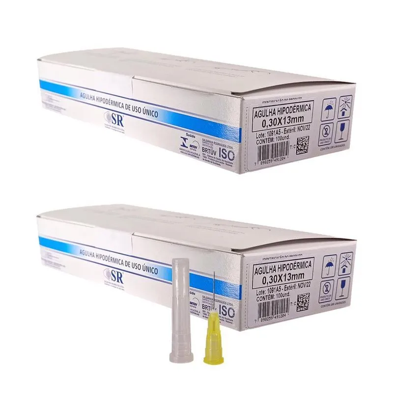 Kit 200un Agulha 13x0,30mm 30g Para Carboxiterapia Sr