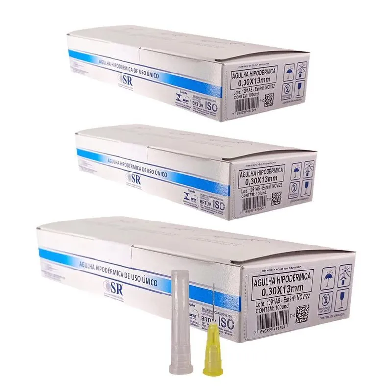 Kit 300un Agulha 13x0,30mm 30g Para Intradermoterapia Sr