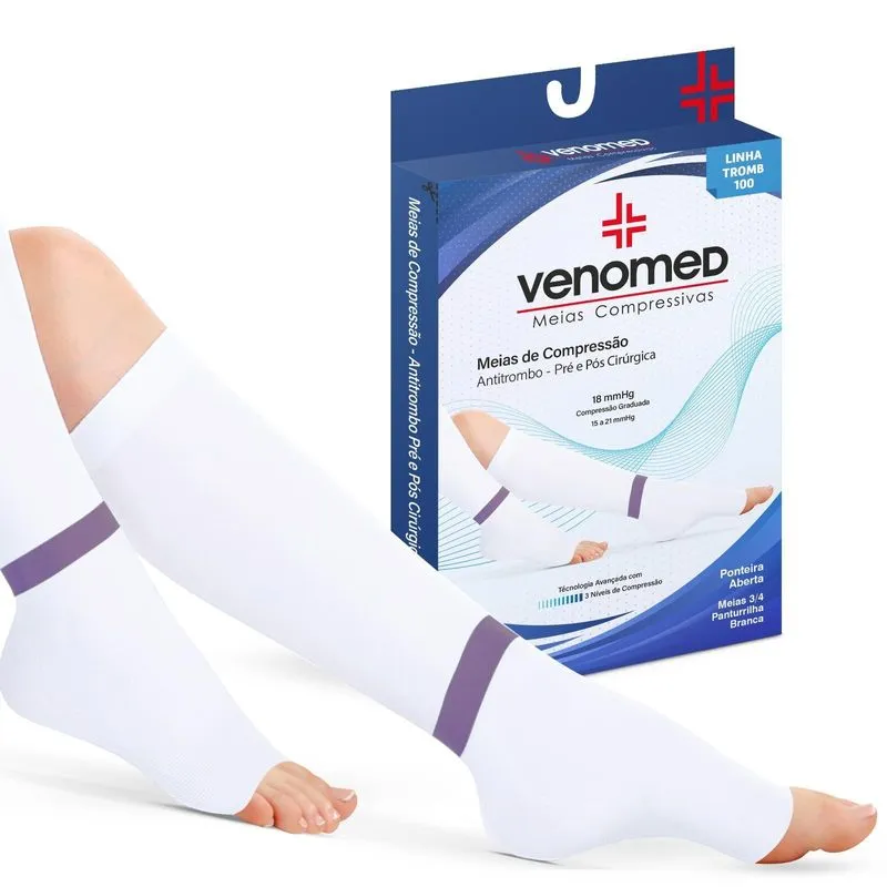 Meias Antitrombo 15 A 21mmhg S/ Ponteira 3/4 Unissex Venomed