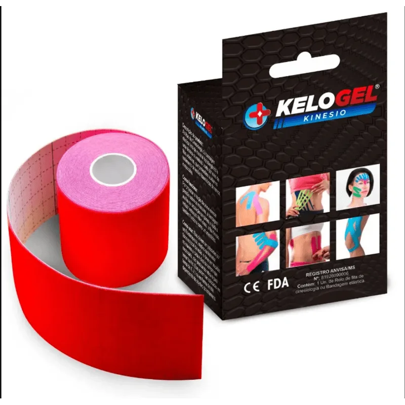 Fita Kinesio Tape Bandagem Elas. Kelogel Premium 5cmx5m Vermelha