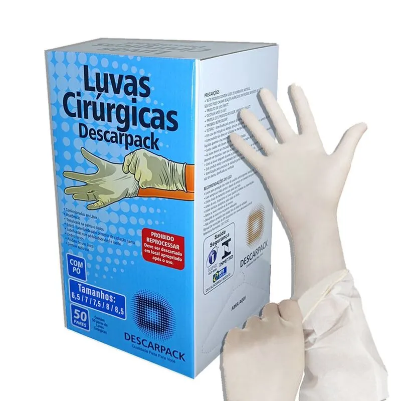 Luvas estéreis cirúrgicas descarpack 100UN tamanho 6,5
