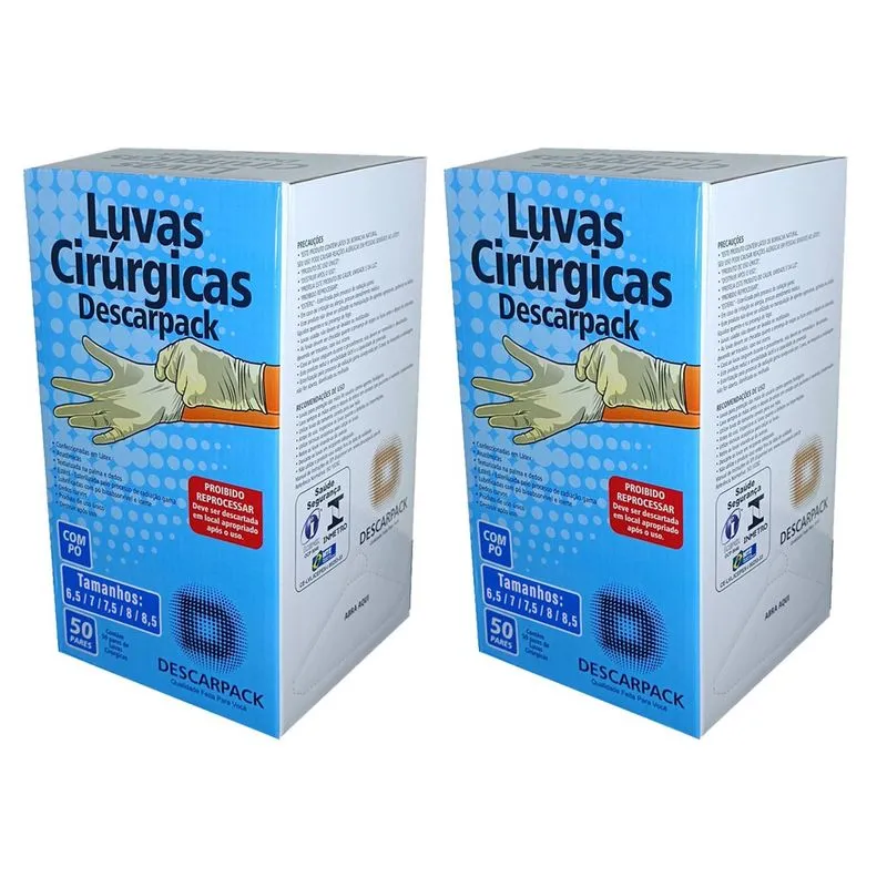 Kit luvas estéreis cirúrgicas descarpack 200UN tamanho 7,0