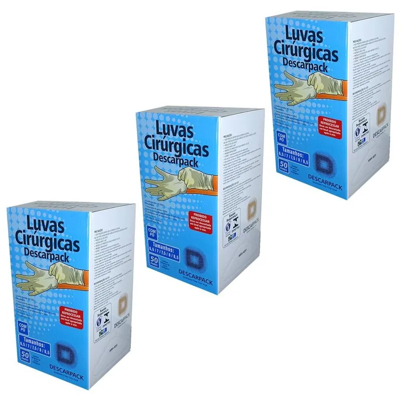 Kit luvas estéreis cirúrgicas descarpack 300UN tamanho 8,0