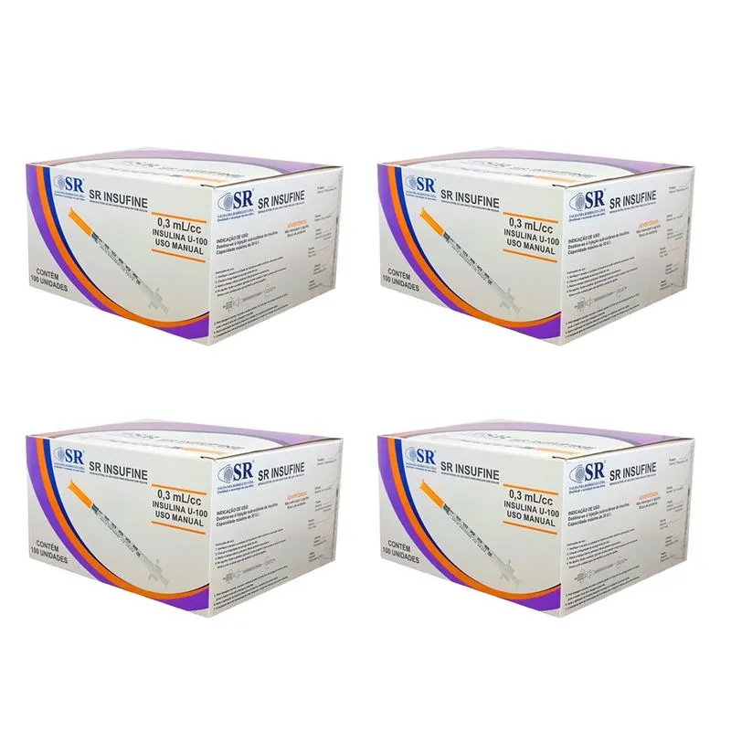 Kit 400UN seringa insulina 0,3ML 6X0,25MM agulha fixa 31G sr