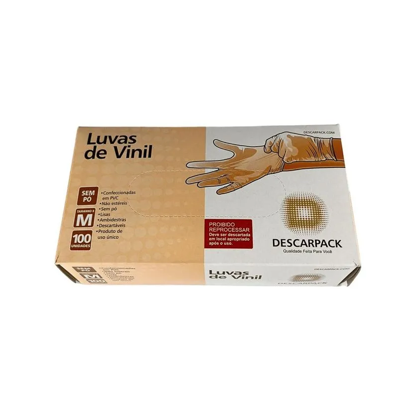 Luva De Vinil Transparente Descart. S/pó Descarpack 200un M