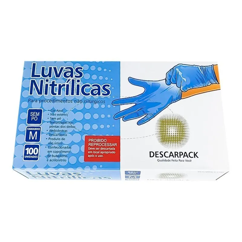 Luva Nitrílica Descart. Sem Pó Azul Descarpack 100un Tam:g