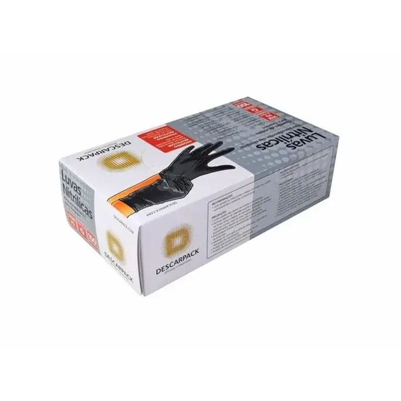 Luva Nitrílica Descart. Sem Pó Preta Descarpack 100un Tam:m