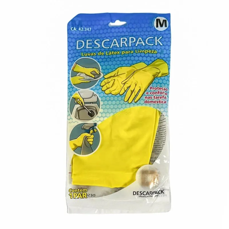 Luva Látex Para Limpeza Amarela Descarpack 20 Pares Tam:m