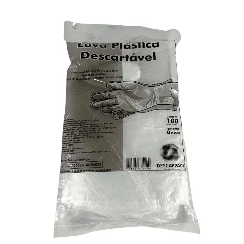 Luva Plástica Não Estéril Descartável Descarpack Pct 1000un