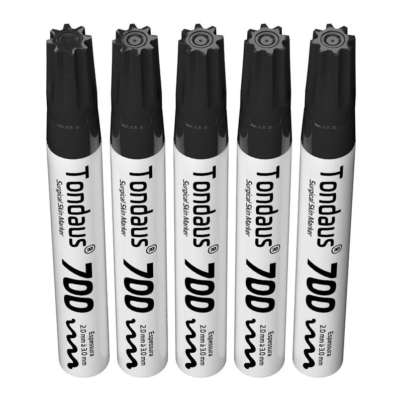 Caneta Marcação Cirúrgica 2.0 A 3.0mm Preto 05un Tondaus 700
