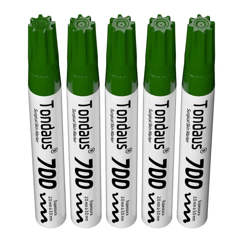 Caneta Marcação Cirúrgica 2.0 A 3.0mm Verde 05un Tondaus 700