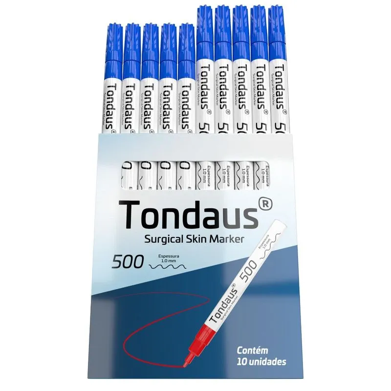 Caneta Marcação Cirúrgica 1.0mm Cor Azul 10un Tondaus 500