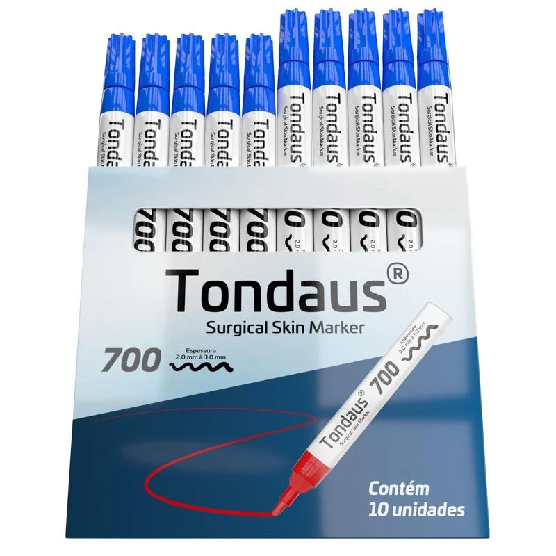 Caneta Marcação Cirúrgica 2.0 A 3.0mm Azul 10un Tondaus 700