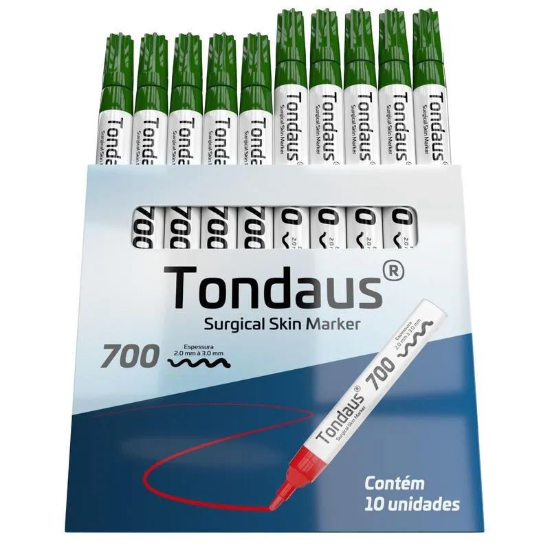 Caneta Marcação Cirúrgica 2.0 A 3.0mm Verde 10un Tondaus 700