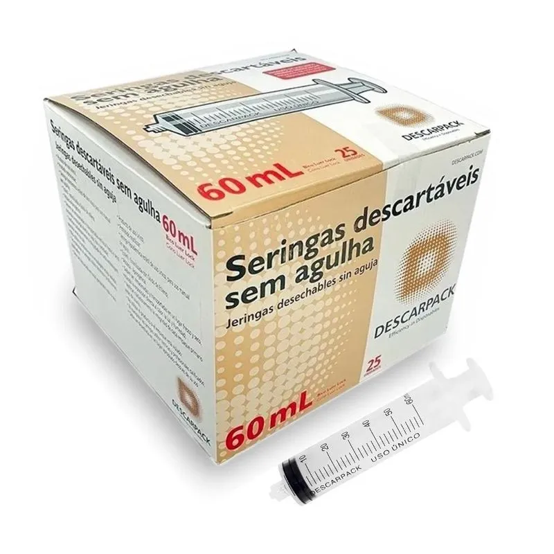 Seringa Descartável 60ml Luer Lock S/ Agulha 50un Descarpack