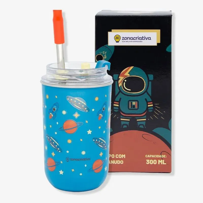 COPO NEO C/CANUDO ASTRONAUTA - Manaia Presentes