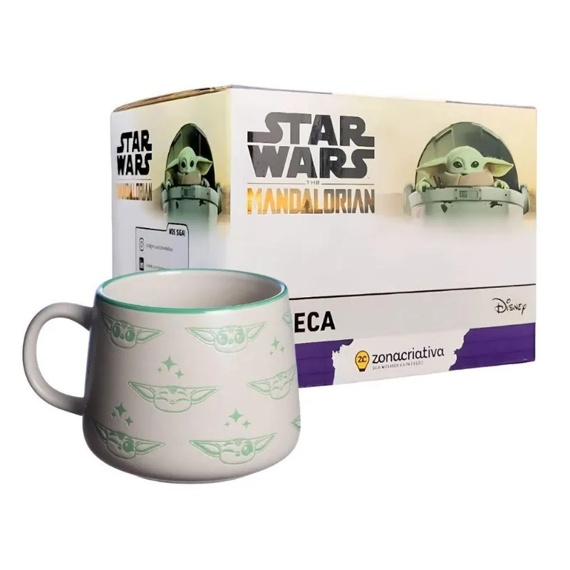 Caneca Moma Baby Yoda Star Wars Cerâmica Estampa com Relevo para Café Verde Zonacriativa 500ML