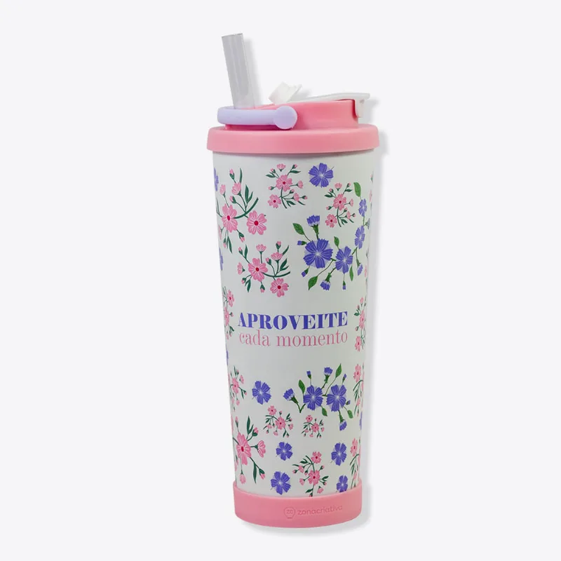 Copo Spring Com Canudo Floral – Zonacriativa