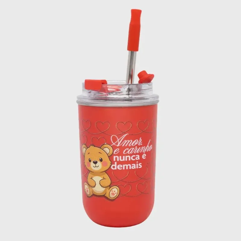 COPO NEO C/CANUDO 300ML BEAR - Manaia Presentes