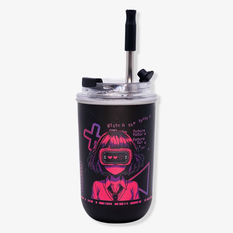 Copo Neo Com Canudo Cyberpunk Girl - Zonacriativa