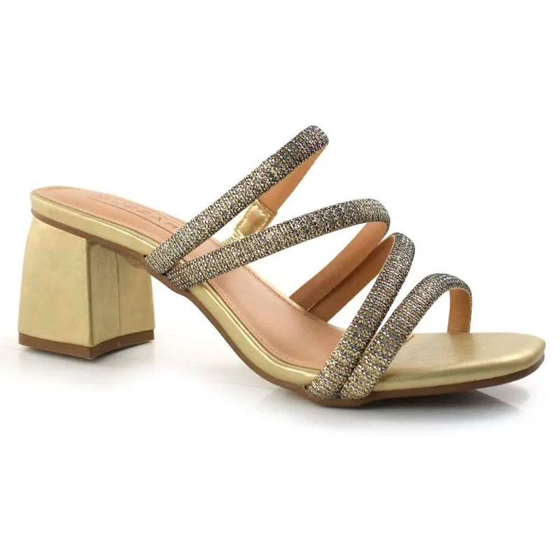 Tamanco Feminino com Salto Bloco Suzzara Dourado 57018 33