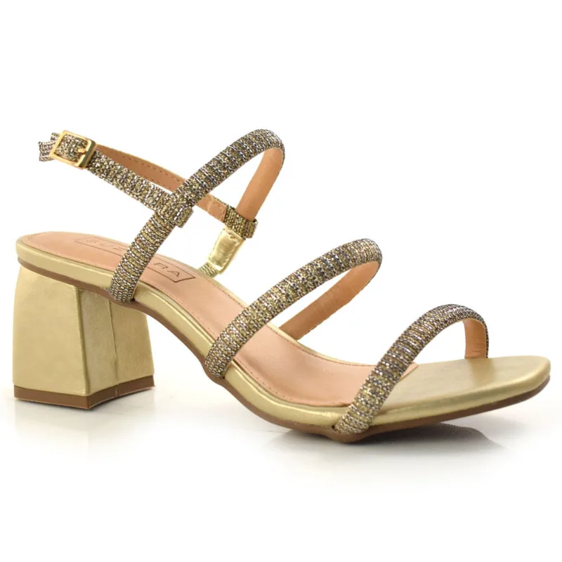 Sandália Feminina com Salto Bloco Suzzara Dourado 57008 35
